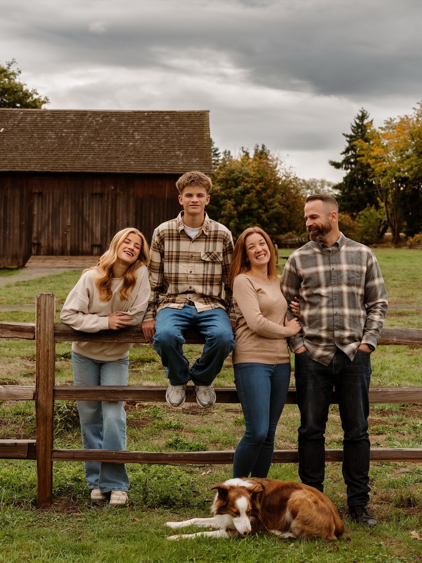 Family together on a farm